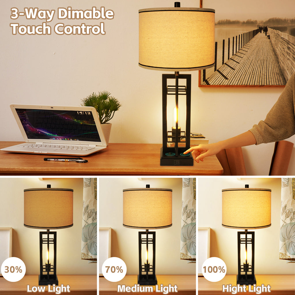 28" Touch Control Table Lamps 3-Way Dimmable with Dual USB Charging Ports,Set of 2,Decor for Living Room Bedroom Office,Bulbs Included