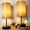 15.75" H Set of 2 Fully Dimmable Table Lamps for Bedroom Living Room Dorm, Bedside Lamp with Dual USB Ports + AC Outlet, Nightstand Lamp with Round Lampshade (800lm 8W LED Bulb Included)