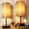 15.75" H 3-Way Dimmable Table Lamp Touch Control for Bedroom Living Room Dorm, Set of 2 Bedside Lamps with Dual USB Ports + AC Outlet, Modern Nightstand Lamp with Round Lampshade (800lm 7W LED Bulb Included)