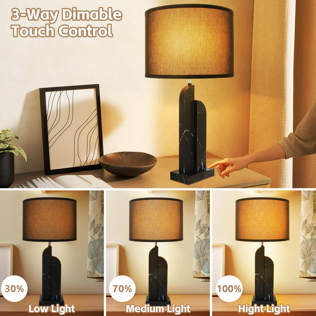 28" 3-Way Dimmable Table Lamps Set of 2 Touch Control with USB Charging Ports for Living Room Bedroom Office,Bulbs Included