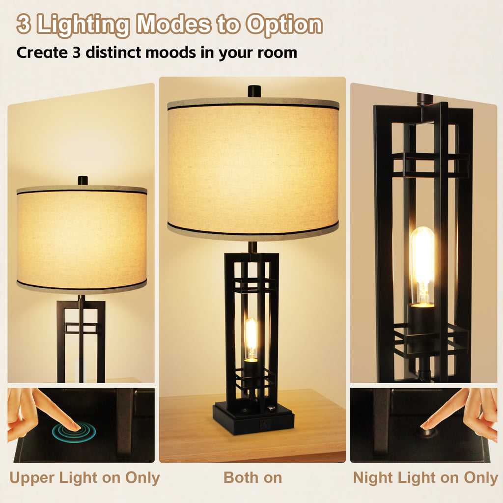28" Touch Control Table Lamps 3-Way Dimmable with Dual USB Charging Ports,Set of 2,Decor for Living Room Bedroom Office,Bulbs Included