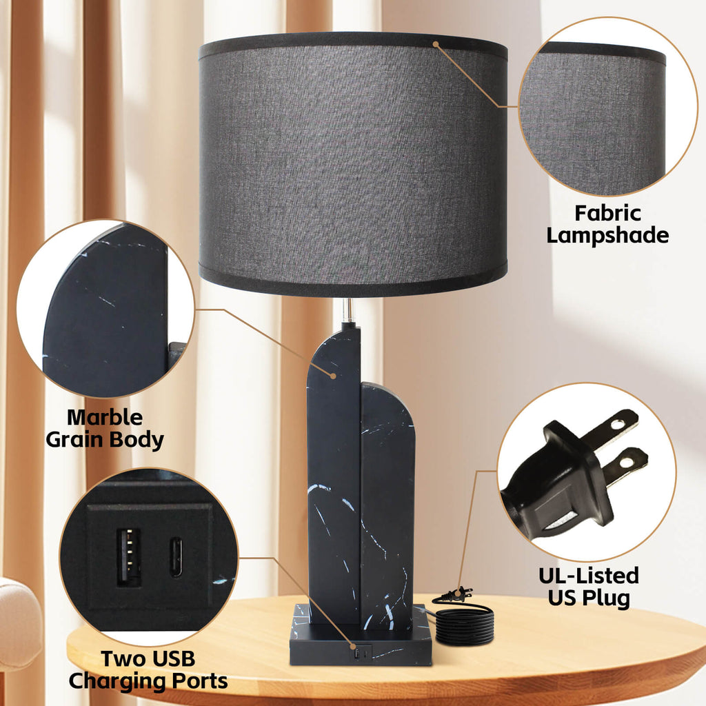 28" 3-Way Dimmable Table Lamps Set of 2 Touch Control with USB Charging Ports for Living Room Bedroom Office,Bulbs Included