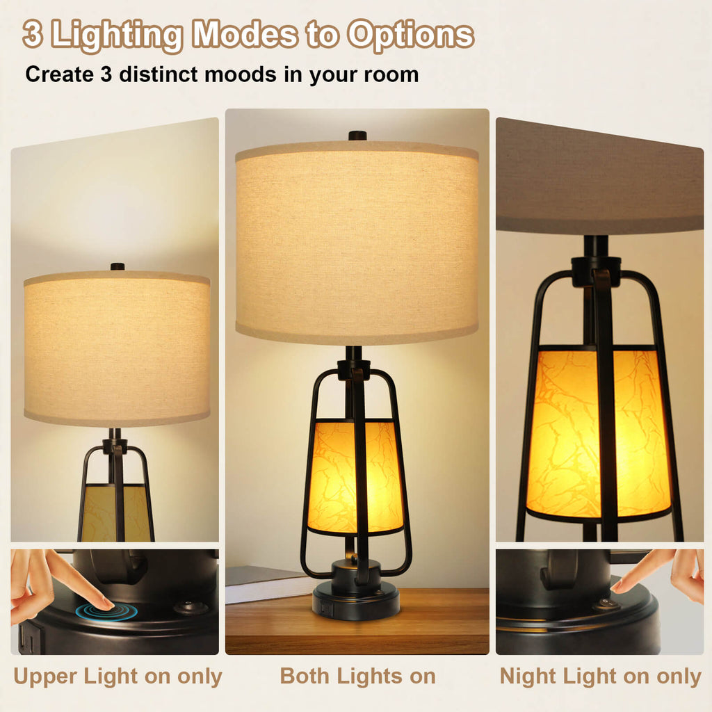 28" 3-Way Dimmable Touch Control Table Lamps Set of 2 with Dual USB Charging Ports for Living Room Bedroom Office,Bulbs Included
