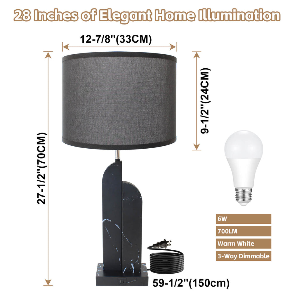 28" 3-Way Dimmable Table Lamps Set of 2 Touch Control with USB Charging Ports for Living Room Bedroom Office,Bulbs Included