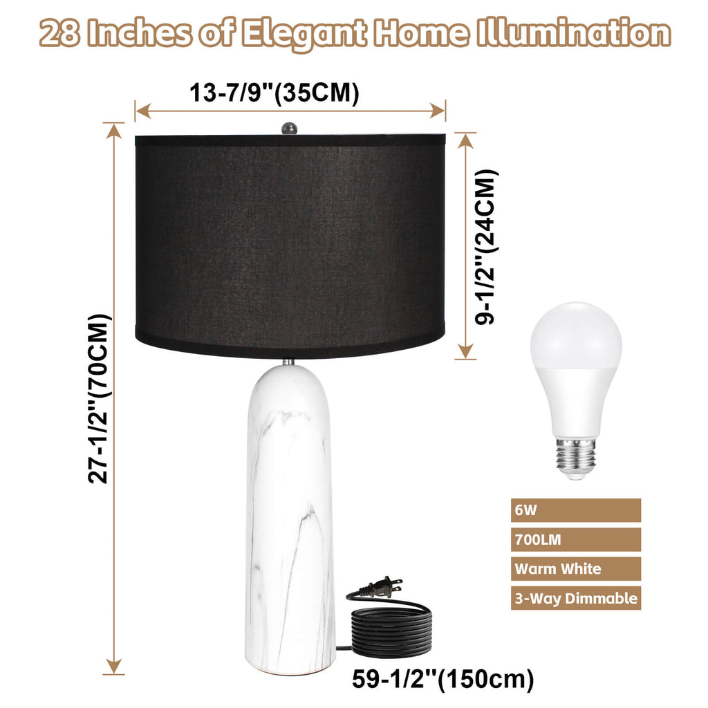 28" 3-Way Dimmable Touch Control Table Lamps Set of 2 for Living Room Bedroom Office,Bulbs Included