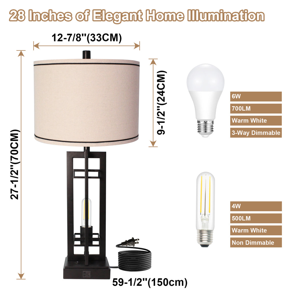 28" Touch Control Table Lamps 3-Way Dimmable with Dual USB Charging Ports,Set of 2,Decor for Living Room Bedroom Office,Bulbs Included