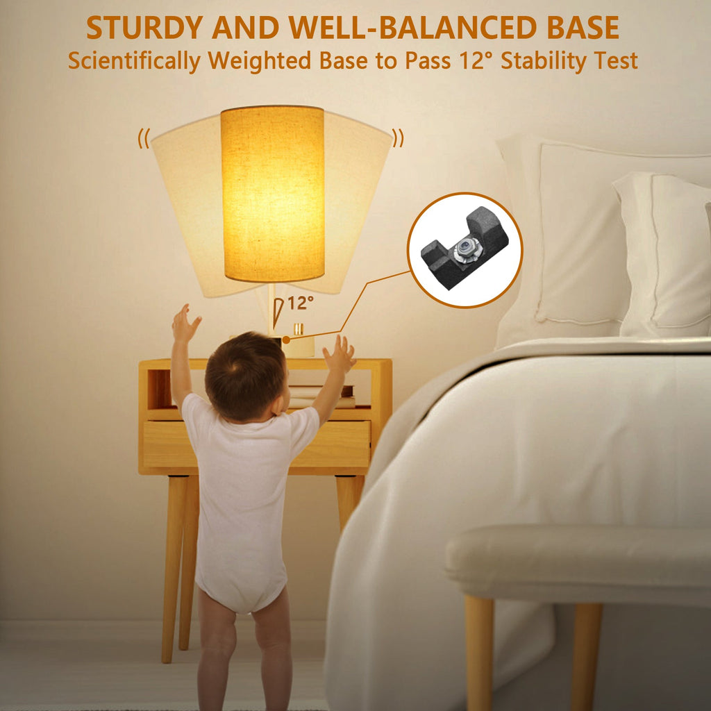 17.75" H Set of 2 Fully Dimmable Bedside Table Lamps with USB A+C Charging Ports & AC Outlet, Large Desk Lamp for Bedroom Living Room Office, Modern Nightstand Light with Round Lampshade (7W 800LM LED Bulb Included)