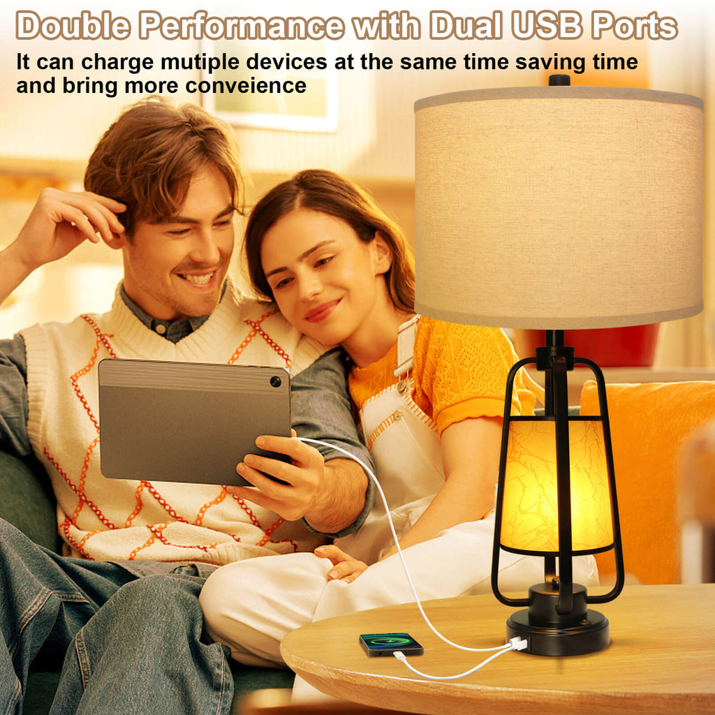 28" 3-Way Dimmable Touch Control Table Lamps Set of 2 with Dual USB Charging Ports for Living Room Bedroom Office,Bulbs Included