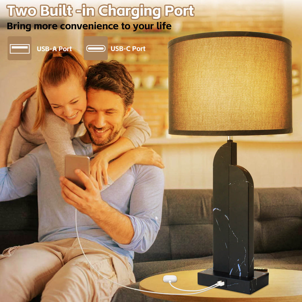 28" 3-Way Dimmable Table Lamps Set of 2 Touch Control with USB Charging Ports for Living Room Bedroom Office,Bulbs Included