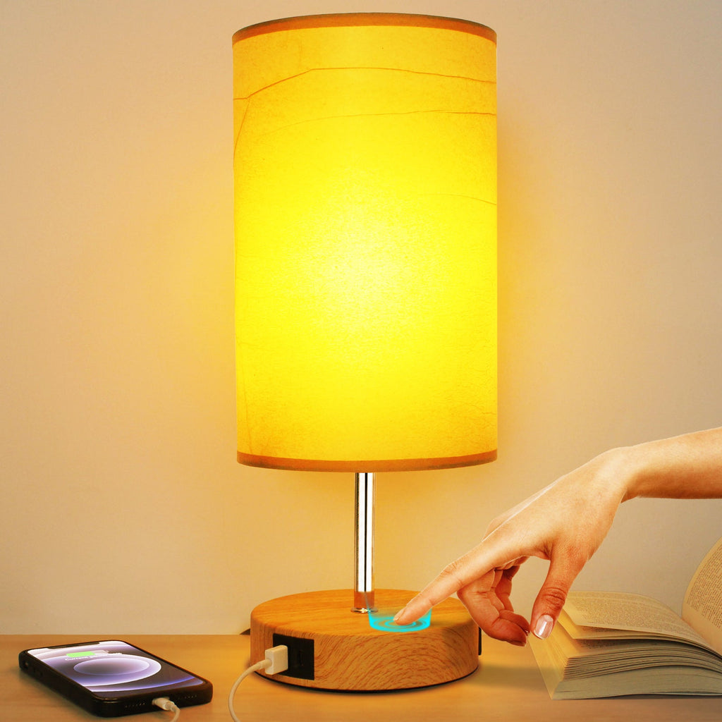 17.75" H Touch Control Bedside Table Lamps Set of 2, 3-Way Dimmable Nightstand Light for Bedroom, Large Desk Lamp with USB A+C Charging Ports & AC Outlet, 7W E26 LED Bulb Included