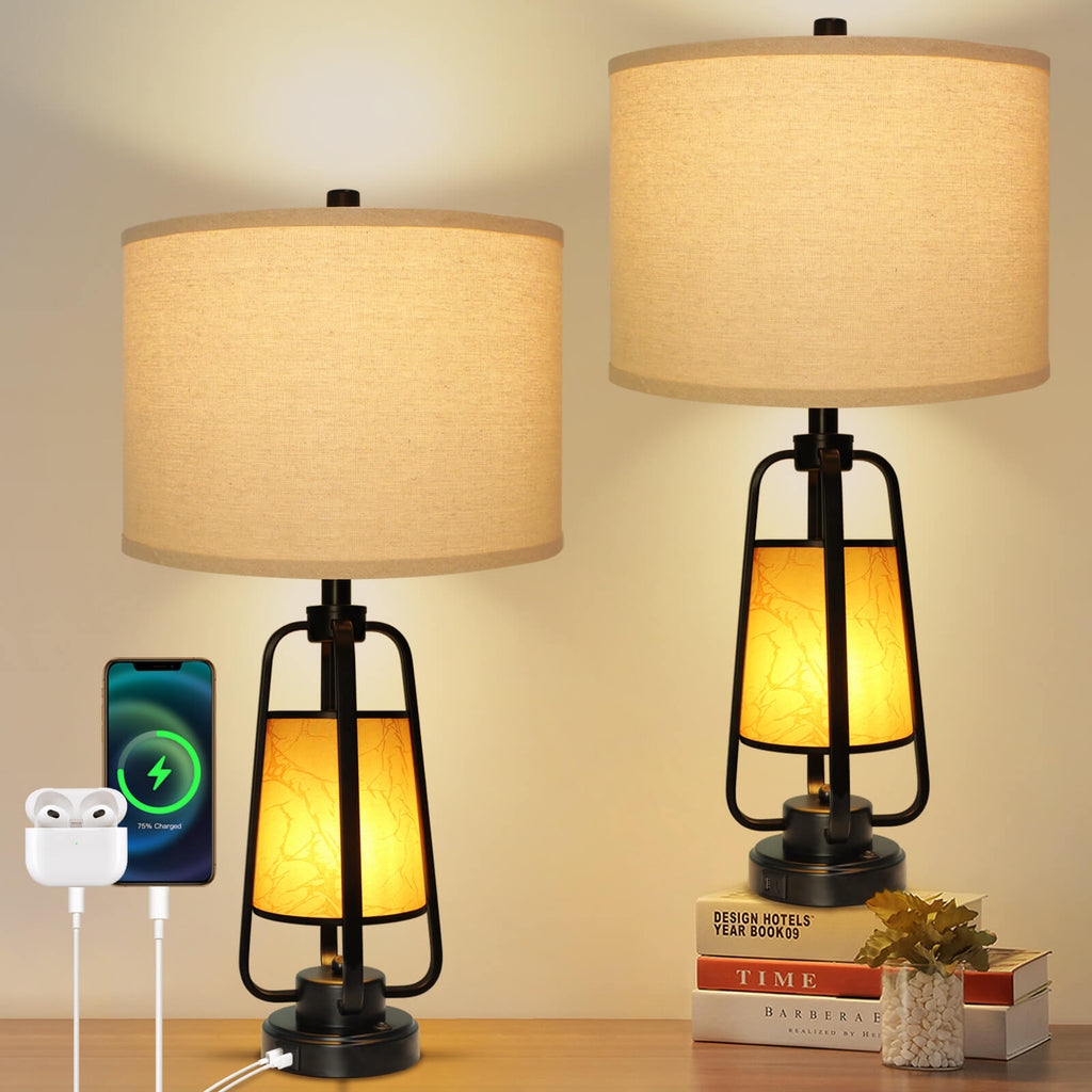 28" 3-Way Dimmable Touch Control Table Lamps Set of 2 with Dual USB Charging Ports for Living Room Bedroom Office,Bulbs Included