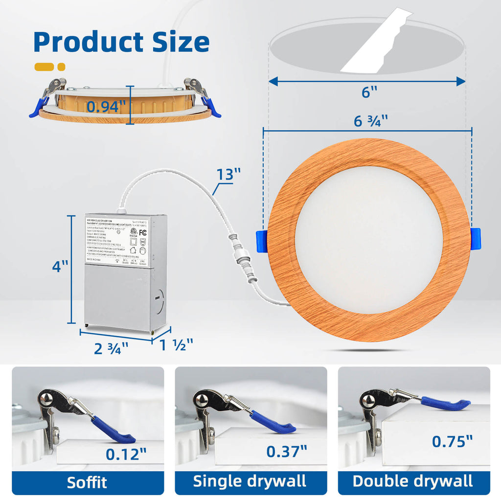 12-Pack 6" LED Recessed Lights, 1800LM, 16W=200W, Ultra-Thin, Dimmable, ETL & Energy Star