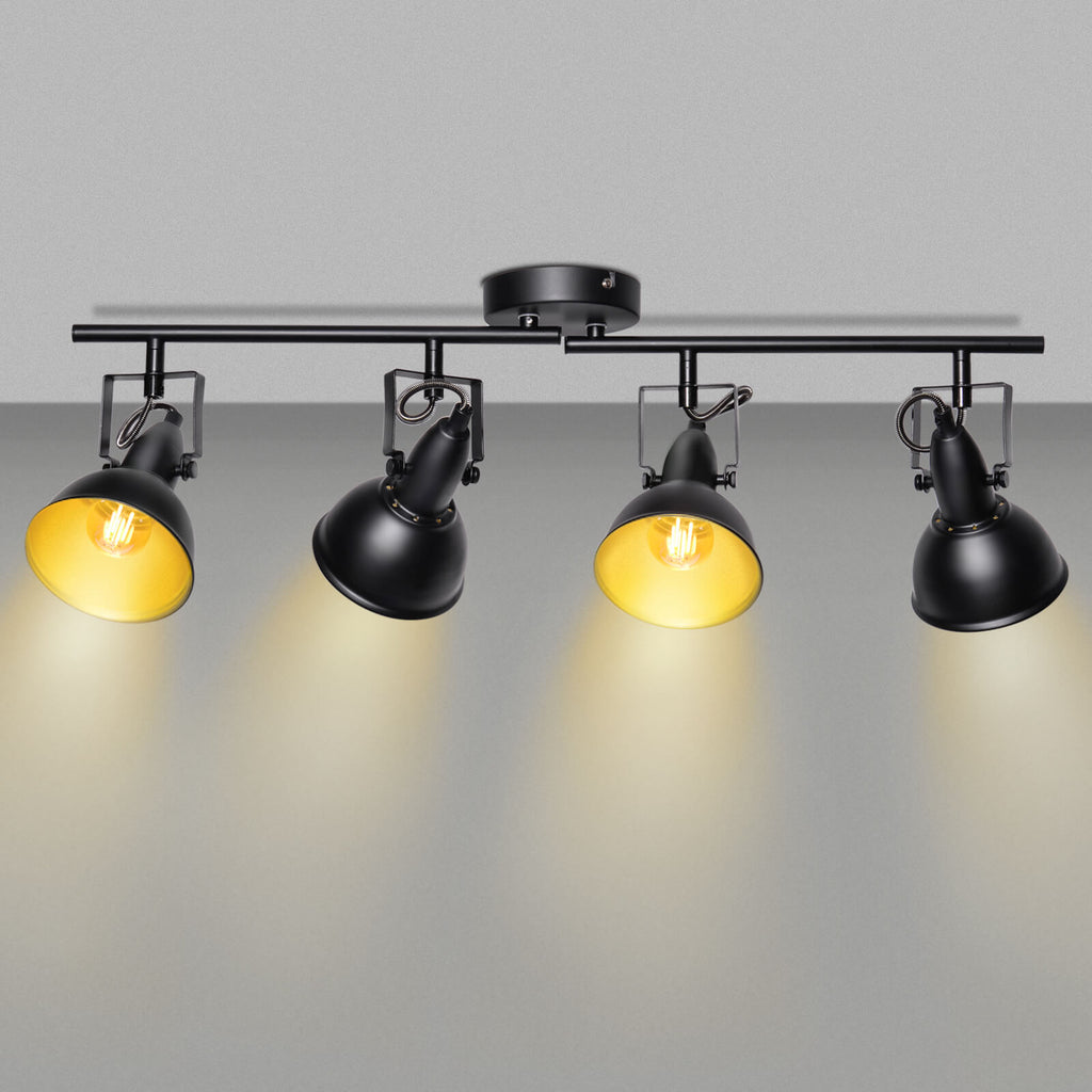 Industrial Track Lighting Fixture - LED 4-Light Directional Adjustable Black Kit - E12 Base (Bulbs Not Included)