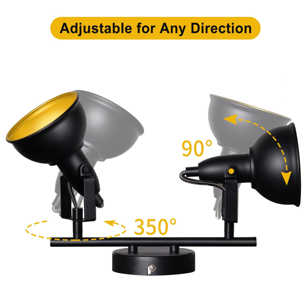 Retro Track Lighting Fixtures Black - 2-Light Ceiling Kit - Adjustable  Living Room Spotlight - (2X 4W E12 Bulbs Included)
