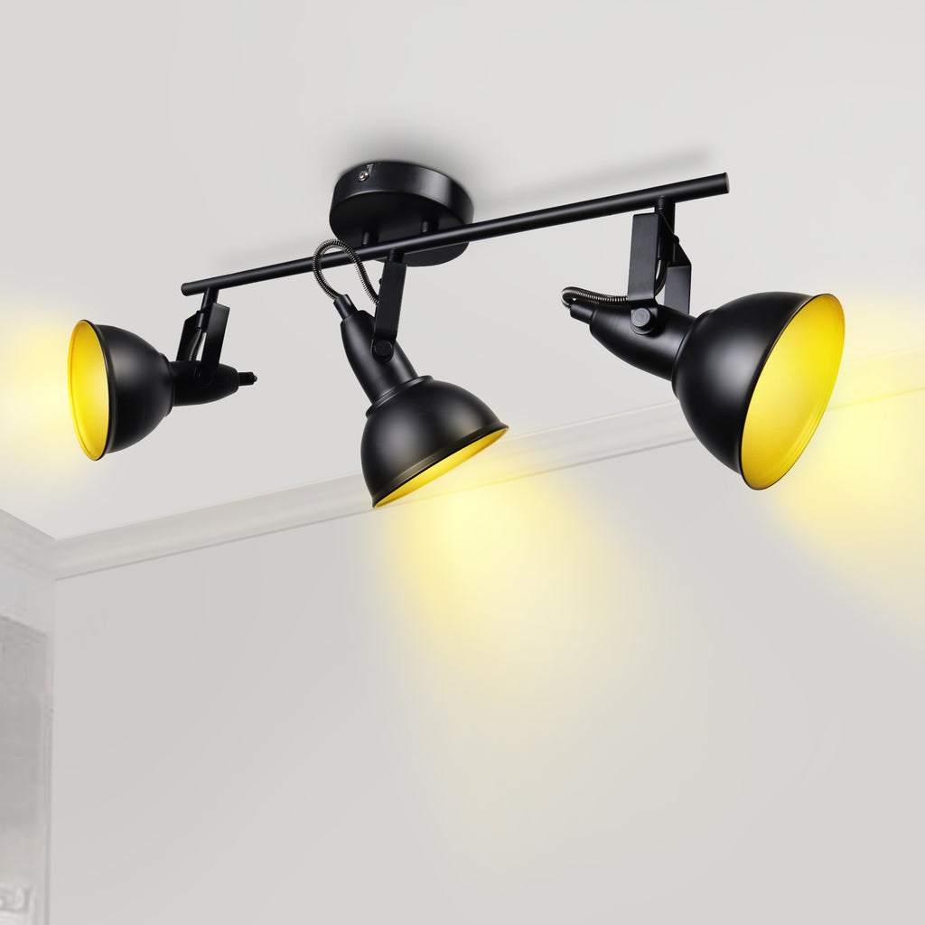 Retro LED Ceiling Spot Lights Fixtures - 3-Light - Multi-Directional Black Kitchen - E12 Base (Bulbs Not Included)