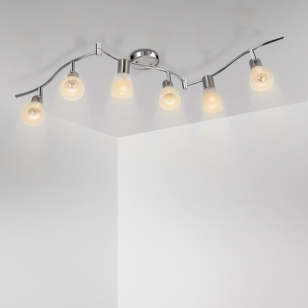 LED Ceiling Light Fixture - Adjustable 6-Light Lighting Kit - Modern Spotlight for Living Room - E12 Base (Bulbs Not Included)