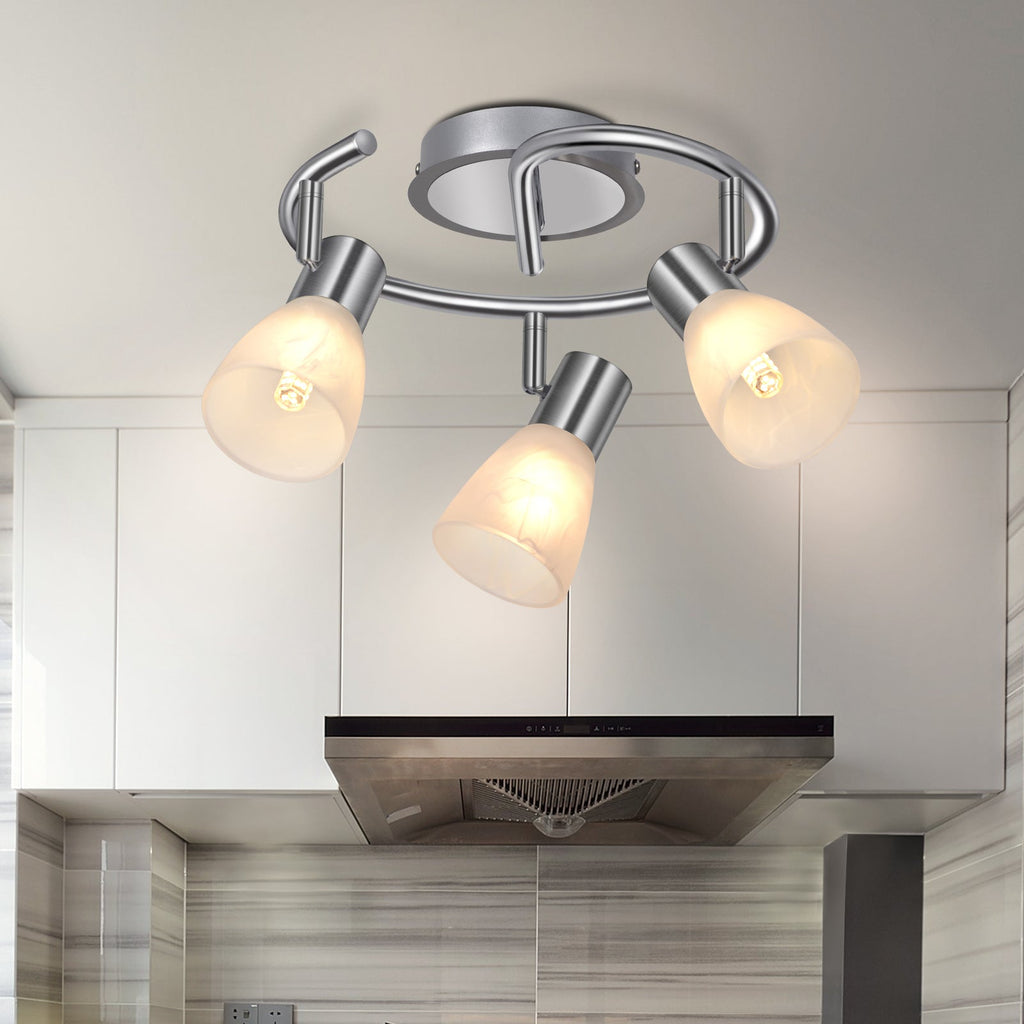 Modern LED Track Lighting Fixtures White - 3-Light - Directional Spotlight for Kitchen (Incl 3× 4W E12 Bulbs)