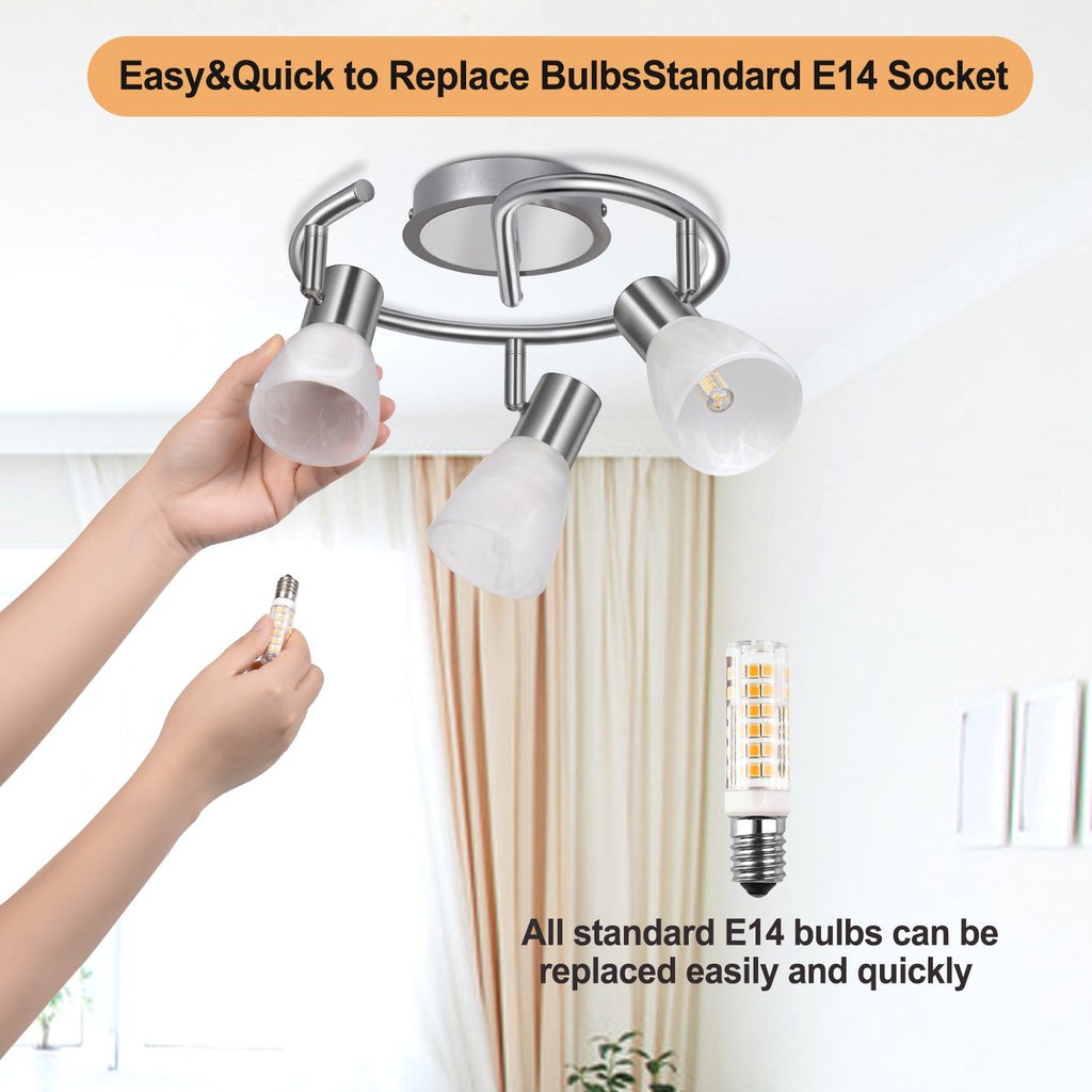 Modern LED Track Lighting Fixtures White - 3-Light - Directional Spotlight for Kitchen (Incl 3× 4W E12 Bulbs)