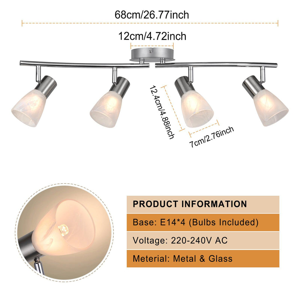 LED Track Lighting Fixtures - Rotatable Modern 4-Light Ceiling Light Kit with Glass Lampshade - E12 Base (Bulbs Not Included)