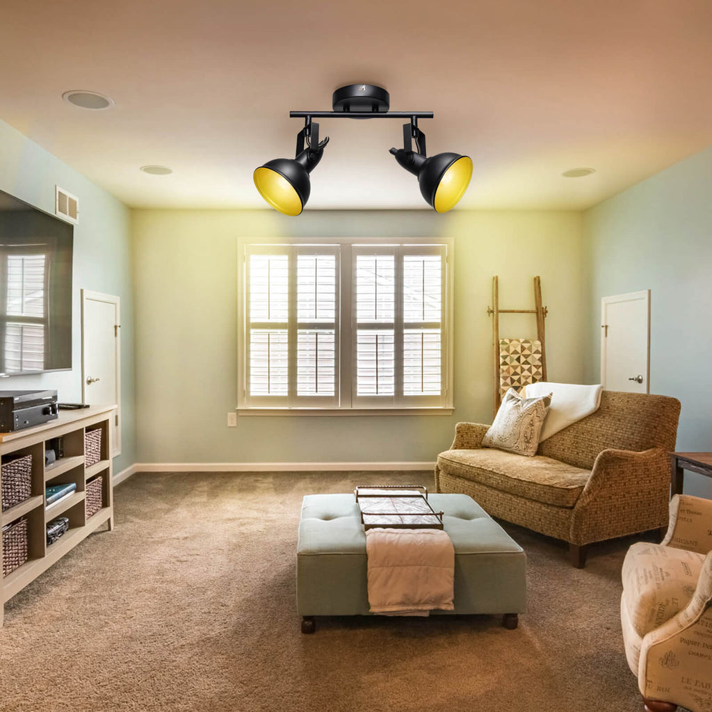 Retro Track Lighting Fixtures Black - 2-Light Ceiling Kit - Adjustable  Living Room Spotlight - (2X 4W E12 Bulbs Included)