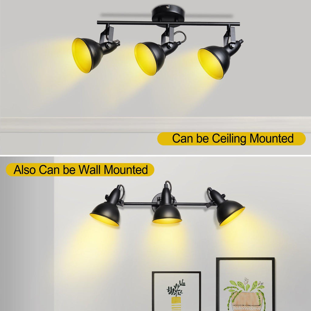 Retro LED Ceiling Spot Lights Fixtures - 3-Light - Multi-Directional Black Kitchen - E12 Base (Bulbs Not Included)