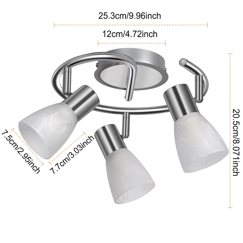 Modern LED Track Lighting Fixtures White - 3-Light - Directional Spotlight for Kitchen (Incl 3× 4W E12 Bulbs)