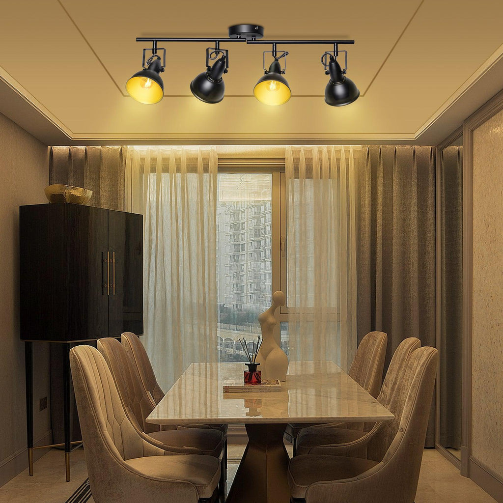 Industrial Track Lighting Fixture - LED 4-Light Directional Adjustable Black Kit - E12 Base (Bulbs Not Included)
