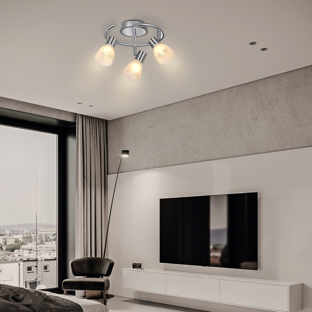 Modern LED Track Lighting Fixtures White - 3-Light - Directional Spotlight for Kitchen (Incl 3× 4W E12 Bulbs)