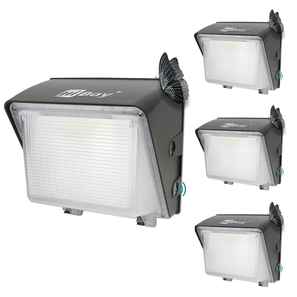 HiBay Outdoor LED Wall Pack Lights with Photocell Sensor, Commercial Security Lighting 80W 60W 40W and 5000K 4000K 3000K Selectable Dusk to Dawn Wall Light Fixtures IP65 for Garage Warehouse-4 Pack