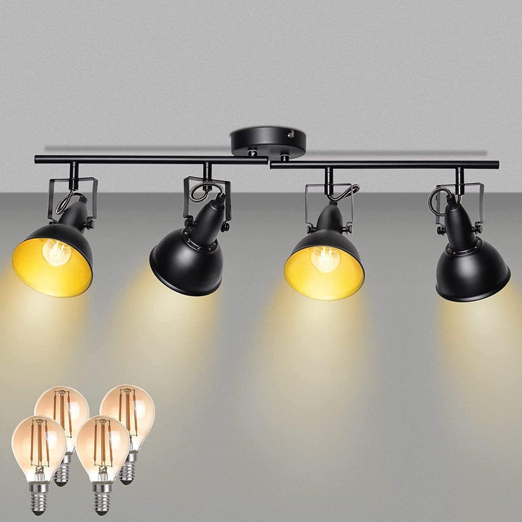Black Rail 4 Spotlight Track Lighting - Bedroom Living Room Dining Room - Incl 4×4W E12 Bulbs Warm White