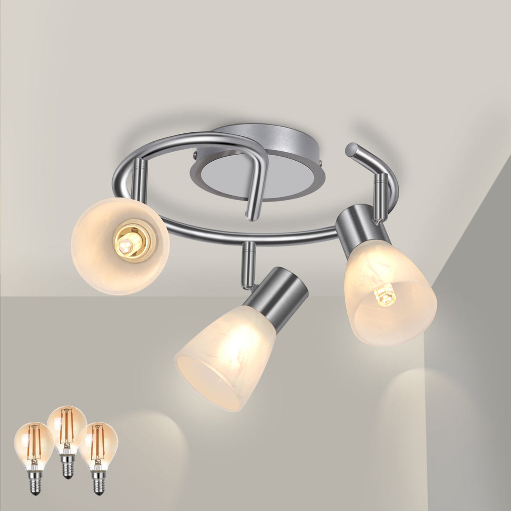 Modern LED Track Lighting Fixtures White - 3-Light - Directional Spotlight for Kitchen (Incl 3× 4W E12 Bulbs)