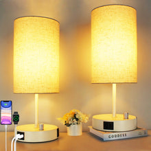 17.75" H Set of 2 Fully Dimmable Bedside Table Lamps with USB A+C Charging Ports & AC Outlet, Large Desk Lamp for Bedroom Living Room Office, Modern Nightstand Light with Round Lampshade (7W 800LM LED Bulb Included)