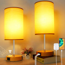 15.75" H 3-Way Dimmable Table Lamp Touch Control for Bedroom Living Room Dorm, Set of 2 Bedside Lamps with Dual USB Ports + AC Outlet, Modern Nightstand Lamp with Round Lampshade (800lm 7W LED Bulb Included)