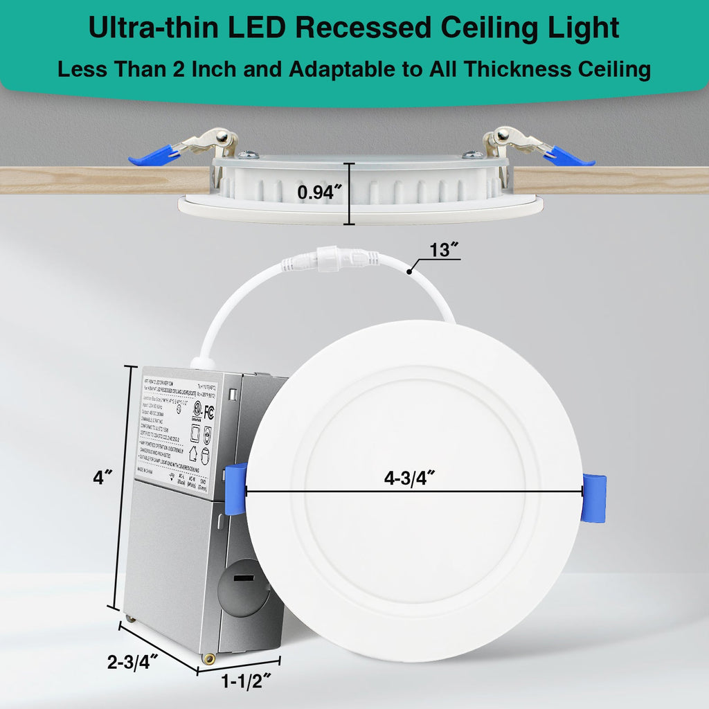 4 Pack 6 Inch LED Recessed Ceiling Lights 1800LM 16W 200W 5CCT