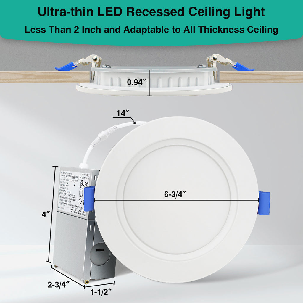 4 Pack 6 Inch LED Recessed Ceiling Lights 1800LM 16W 200W 5CCT