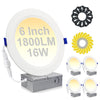 4 Pack 6 Inch LED Recessed Ceiling Lights, 1800LM 16W=200W, 5CCT 5000K 4000K 3000K Selectable, Dimmable Canless Downlight Fixtures - ETL and Energy Star Certified