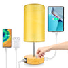 【M Size】Fully Dimmable Table Lamp for Bedroom Living Room Dorm, Bedside Lamps with Dual USB Ports + AC Outlet, Nightstand Lamp with Round Lampshade (800lm 8W LED Bulb Included)