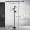 Industrial Floor Lamp Dimmable, Farmhouse Standing Tree Floor Light with Bright 3x 800LM LED Bulbs, 3-Light Adjustable Tall Floor Lamp with Black-Gold Lampshade for Living Room Bedroom Office